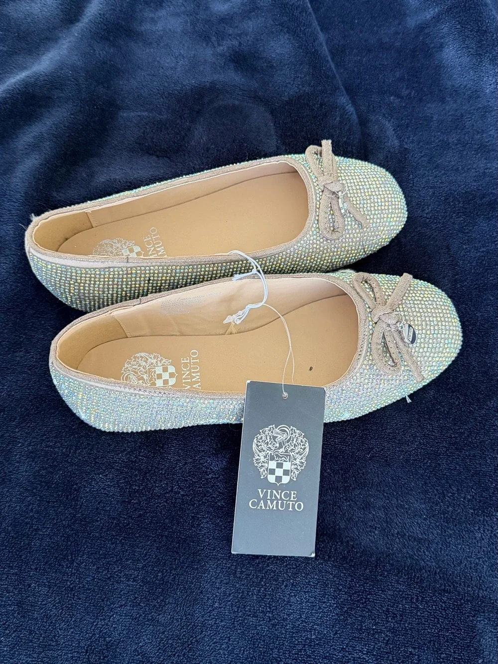 Vince Camuto Iridescent Crystal-Embellished Nude Flats